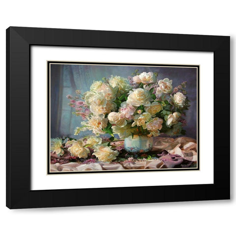 Baroque Peonies Black Modern Wood Framed Art Print with Double Matting by Kopania, Zbigniew