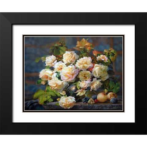 Tea Roses Black Modern Wood Framed Art Print with Double Matting by Kopania, Zbigniew