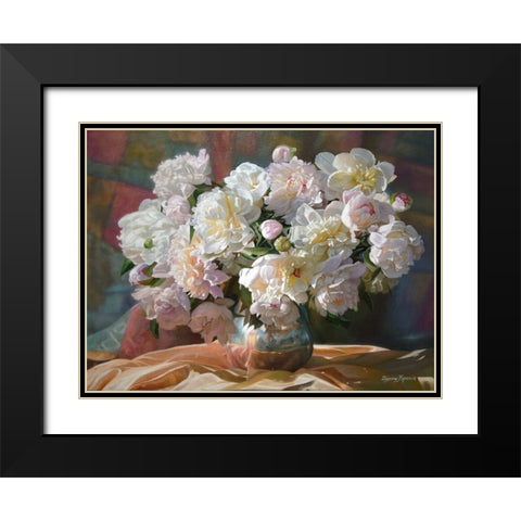 Peonies in Silver Pot II Black Modern Wood Framed Art Print with Double Matting by Kopania, Zbigniew