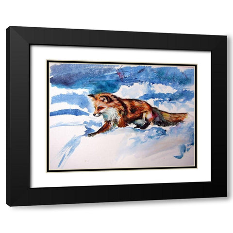 Red Fox in Snow Black Modern Wood Framed Art Print with Double Matting by Kovacs, Anna Brigite