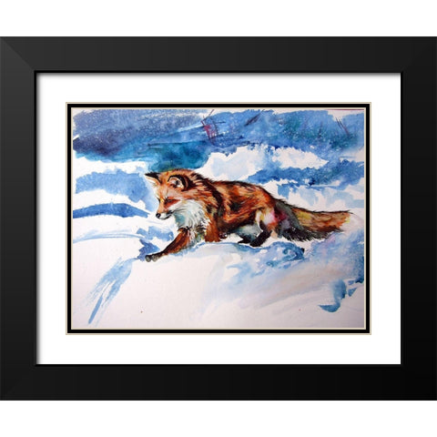 Red Fox in Snow Black Modern Wood Framed Art Print with Double Matting by Kovacs, Anna Brigite