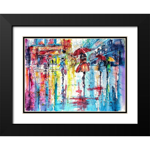 Rain and the Ciry at Fall Black Modern Wood Framed Art Print with Double Matting by Kovacs, Anna Brigite