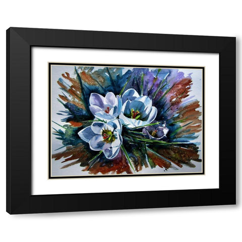 White Crocus Black Modern Wood Framed Art Print with Double Matting by Kovacs, Anna Brigite