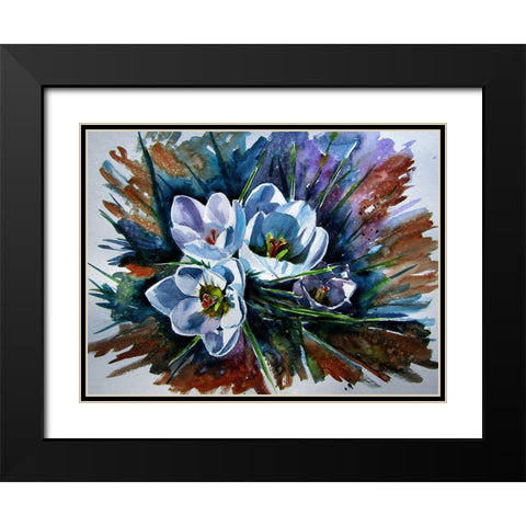White Crocus Black Modern Wood Framed Art Print with Double Matting by Kovacs, Anna Brigite