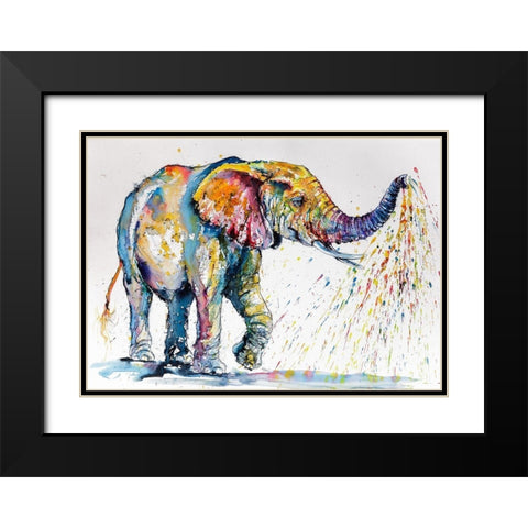 Elephant Shower Black Modern Wood Framed Art Print with Double Matting by Kovacs, Anna Brigite