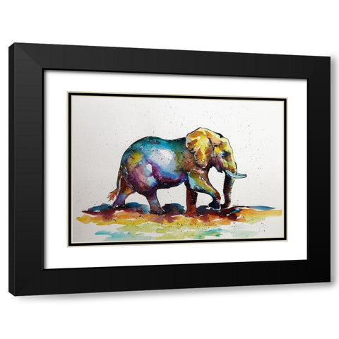 Elephant is walking Black Modern Wood Framed Art Print with Double Matting by Kovacs, Anna Brigite