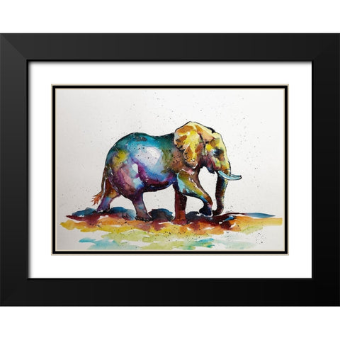 Elephant is walking Black Modern Wood Framed Art Print with Double Matting by Kovacs, Anna Brigite