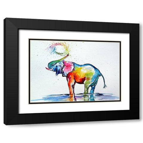Colorful Elephant Playing Black Modern Wood Framed Art Print with Double Matting by Kovacs, Anna Brigite