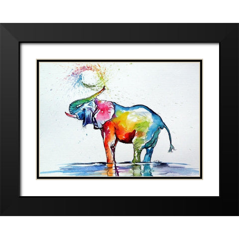 Colorful Elephant Playing Black Modern Wood Framed Art Print with Double Matting by Kovacs, Anna Brigite