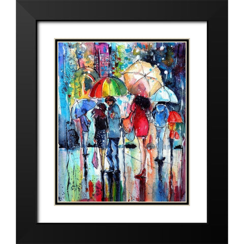 Waiting in the Rain Black Modern Wood Framed Art Print with Double Matting by Kovacs, Anna Brigite