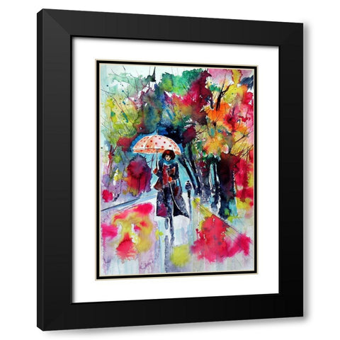 Under Umbrella with red dots Black Modern Wood Framed Art Print with Double Matting by Kovacs, Anna Brigite