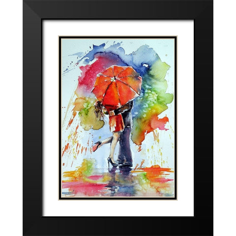 Raining and Love Black Modern Wood Framed Art Print with Double Matting by Kovacs, Anna Brigite