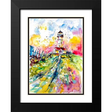 Lighthouse with Birds Black Modern Wood Framed Art Print with Double Matting by Kovacs, Anna Brigite