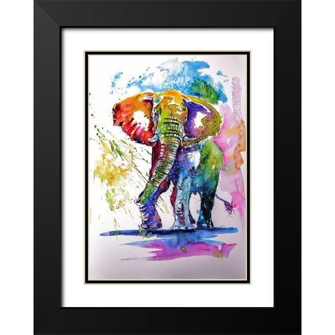 Colorful Elephant Black Modern Wood Framed Art Print with Double Matting by Kovacs, Anna Brigite
