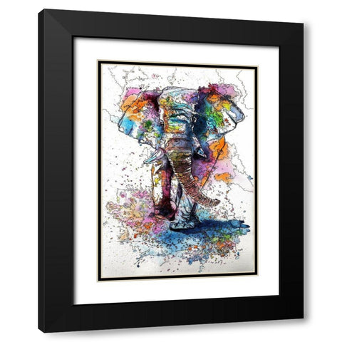 Walking Elephant Black Modern Wood Framed Art Print with Double Matting by Kovacs, Anna Brigite