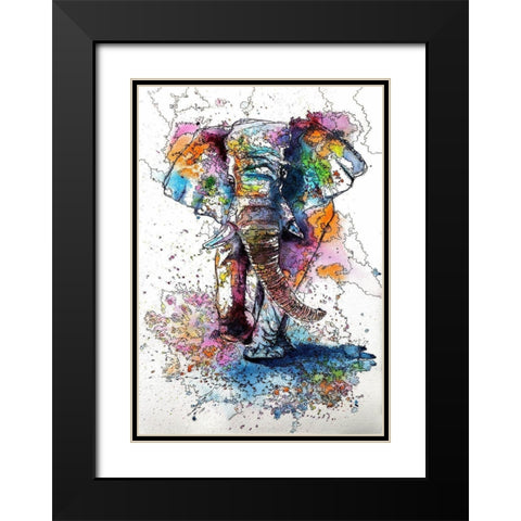Walking Elephant Black Modern Wood Framed Art Print with Double Matting by Kovacs, Anna Brigite