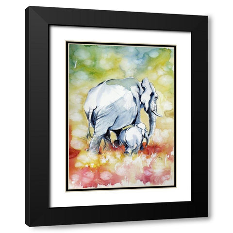Elephant with Baby Black Modern Wood Framed Art Print with Double Matting by Kovacs, Anna Brigite