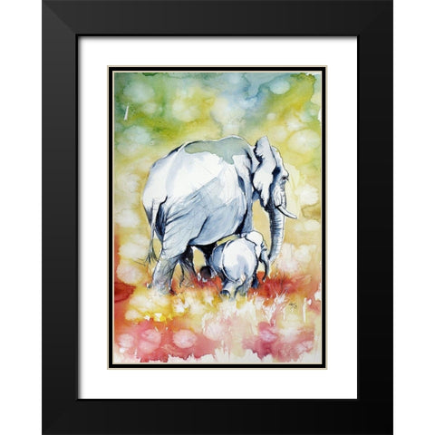 Elephant with Baby Black Modern Wood Framed Art Print with Double Matting by Kovacs, Anna Brigite