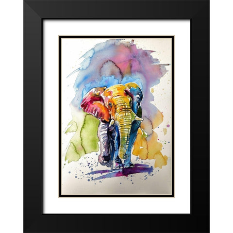 Happy Elephant Black Modern Wood Framed Art Print with Double Matting by Kovacs, Anna Brigite