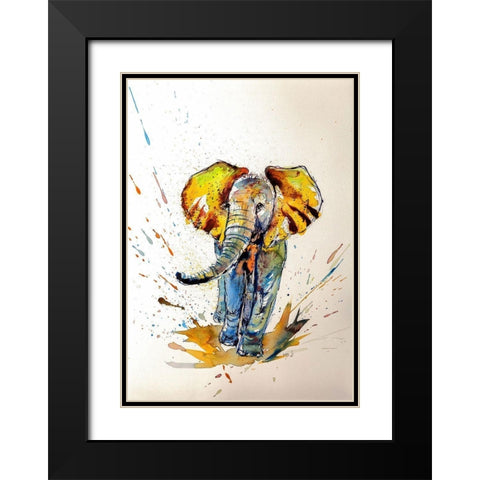 Elephant in Yellow Black Modern Wood Framed Art Print with Double Matting by Kovacs, Anna Brigite