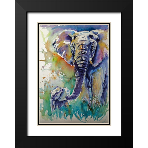 Majestic Elephant with Baby Black Modern Wood Framed Art Print with Double Matting by Kovacs, Anna Brigite