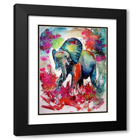 Happy Elephant II Black Modern Wood Framed Art Print with Double Matting by Kovacs, Anna Brigite
