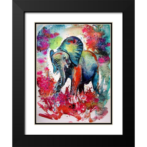 Happy Elephant II Black Modern Wood Framed Art Print with Double Matting by Kovacs, Anna Brigite