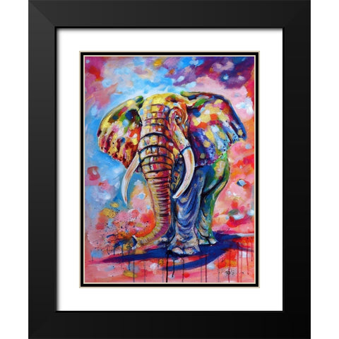 Big colorful Elephant Black Modern Wood Framed Art Print with Double Matting by Kovacs, Anna Brigite