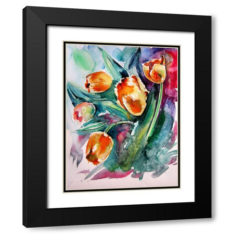 Tulips Black Modern Wood Framed Art Print with Double Matting by Kovacs, Anna Brigite