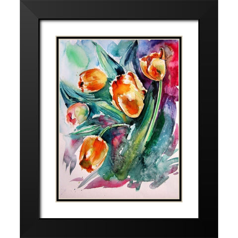 Tulips Black Modern Wood Framed Art Print with Double Matting by Kovacs, Anna Brigite