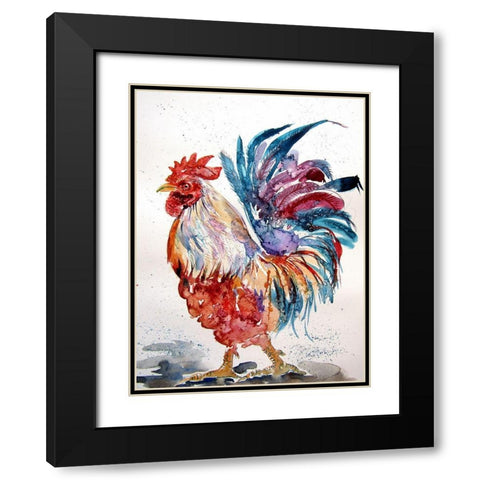 Rooster Walking Black Modern Wood Framed Art Print with Double Matting by Kovacs, Anna Brigite