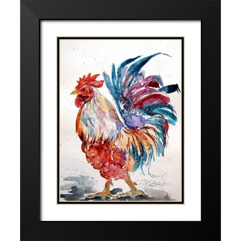 Rooster Walking Black Modern Wood Framed Art Print with Double Matting by Kovacs, Anna Brigite
