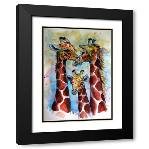 Three Giraffes Black Modern Wood Framed Art Print with Double Matting by Kovacs, Anna Brigite