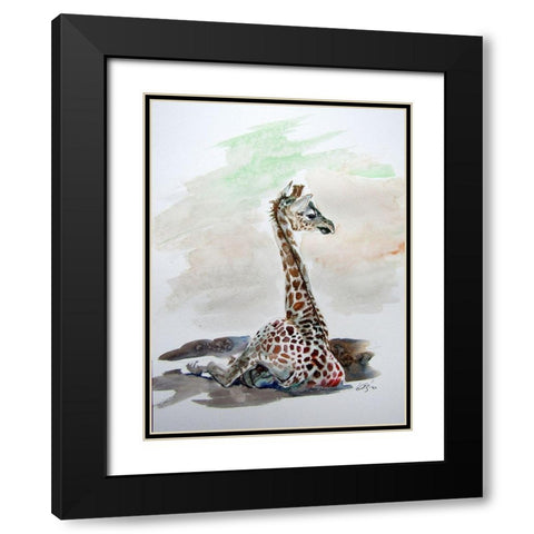 Sitting Giraffe Black Modern Wood Framed Art Print with Double Matting by Kovacs, Anna Brigite