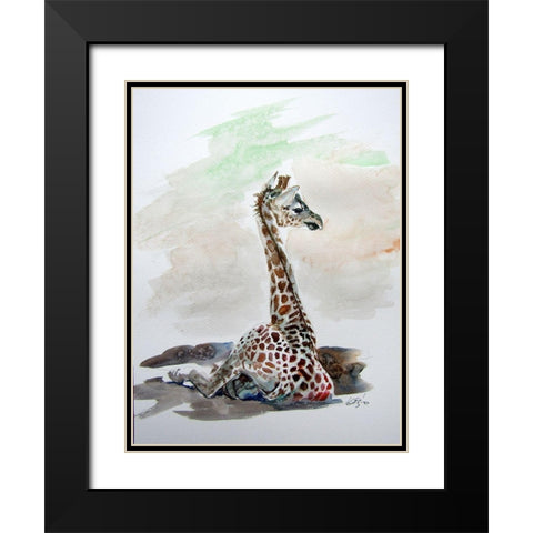 Sitting Giraffe Black Modern Wood Framed Art Print with Double Matting by Kovacs, Anna Brigite