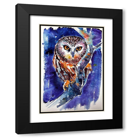 Owl at Night Black Modern Wood Framed Art Print with Double Matting by Kovacs, Anna Brigite