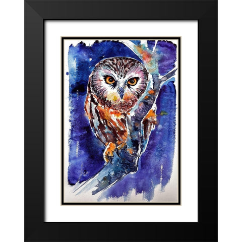 Owl at Night Black Modern Wood Framed Art Print with Double Matting by Kovacs, Anna Brigite