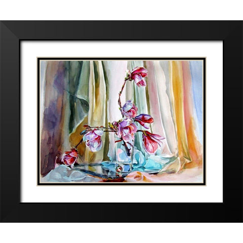 Magnolia Still Life Black Modern Wood Framed Art Print with Double Matting by Kovacs, Anna Brigite