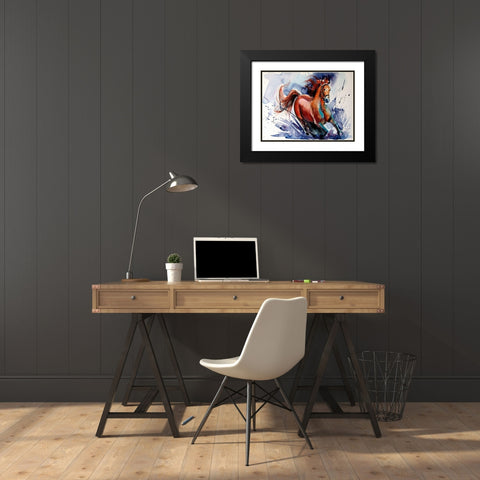 Running Horse Black Modern Wood Framed Art Print with Double Matting by Kovacs, Anna Brigite