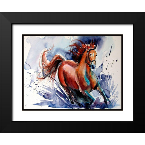 Running Horse Black Modern Wood Framed Art Print with Double Matting by Kovacs, Anna Brigite
