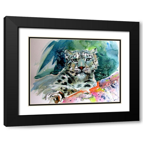 Snow Leopard Black Modern Wood Framed Art Print with Double Matting by Kovacs, Anna Brigite