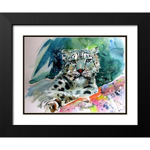 Snow Leopard Black Modern Wood Framed Art Print with Double Matting by Kovacs, Anna Brigite