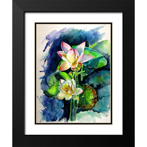 Water Lilly Black Modern Wood Framed Art Print with Double Matting by Kovacs, Anna Brigite