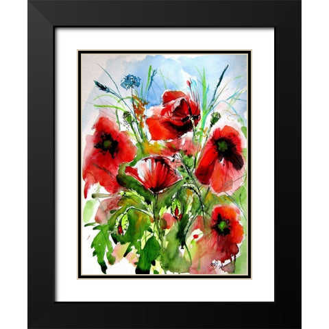 Red Poppies Black Modern Wood Framed Art Print with Double Matting by Kovacs, Anna Brigite