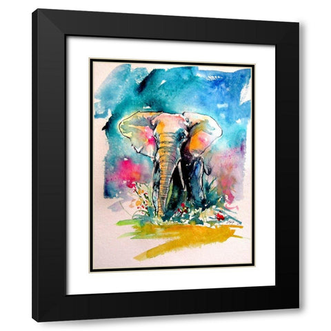 Elephant Black Modern Wood Framed Art Print with Double Matting by Kovacs, Anna Brigite