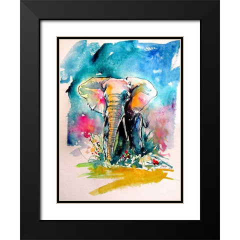 Elephant Black Modern Wood Framed Art Print with Double Matting by Kovacs, Anna Brigite