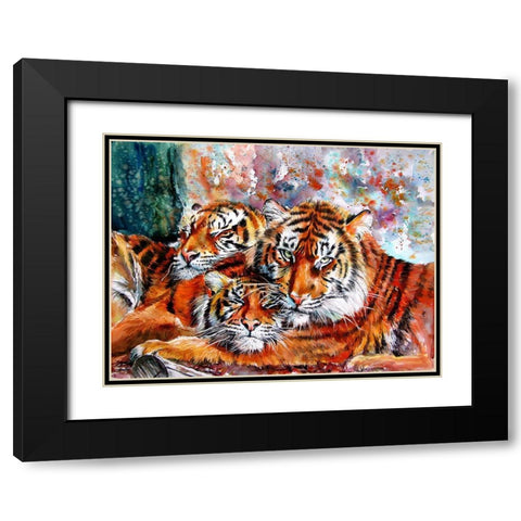 Tigers Black Modern Wood Framed Art Print with Double Matting by Kovacs, Anna Brigite