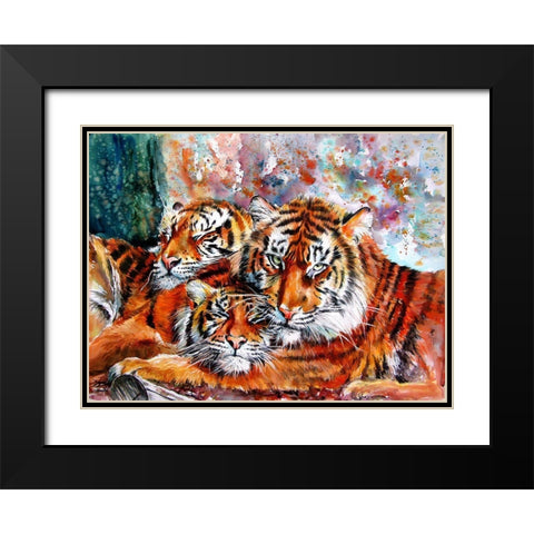Tigers Black Modern Wood Framed Art Print with Double Matting by Kovacs, Anna Brigite
