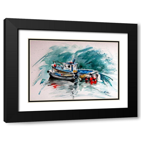 Shore with Boats Black Modern Wood Framed Art Print with Double Matting by Kovacs, Anna Brigite