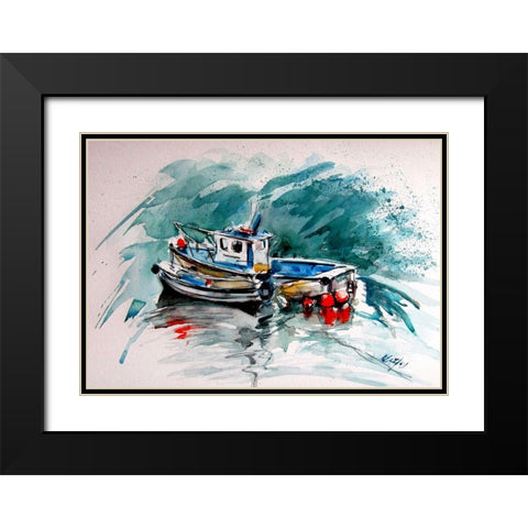 Shore with Boats Black Modern Wood Framed Art Print with Double Matting by Kovacs, Anna Brigite